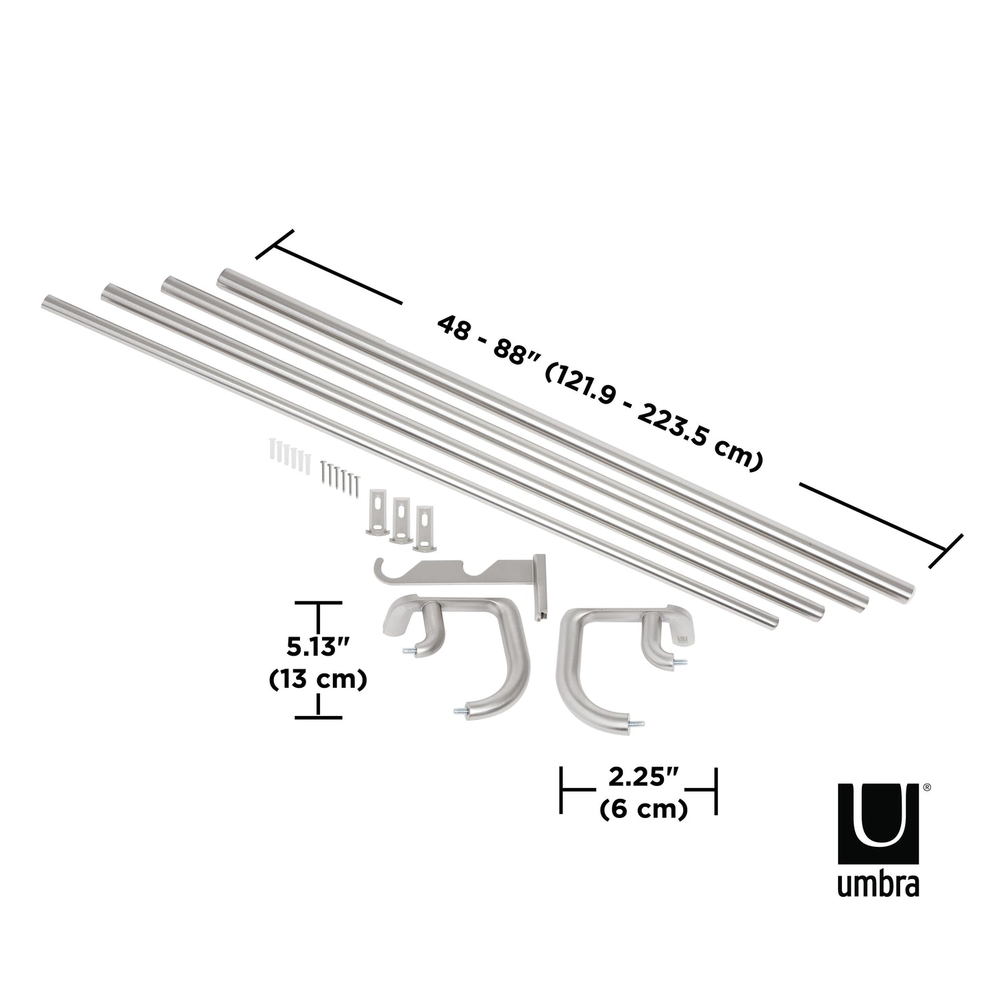 トワイライト ダブル カーテンロッド 121.9~223.5cm ニッケル